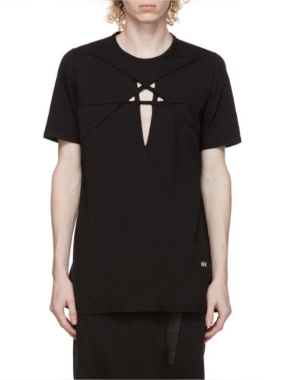 Rick Owens Drkshdw Black Star Cut-Out Jersey Level Drop Logo Strap T-Shirt Top L
